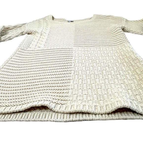 SAHALIE Cream Cable Knit Pattern Block Long Sleeve Sweater Women's Size S - Picture 9 of 16